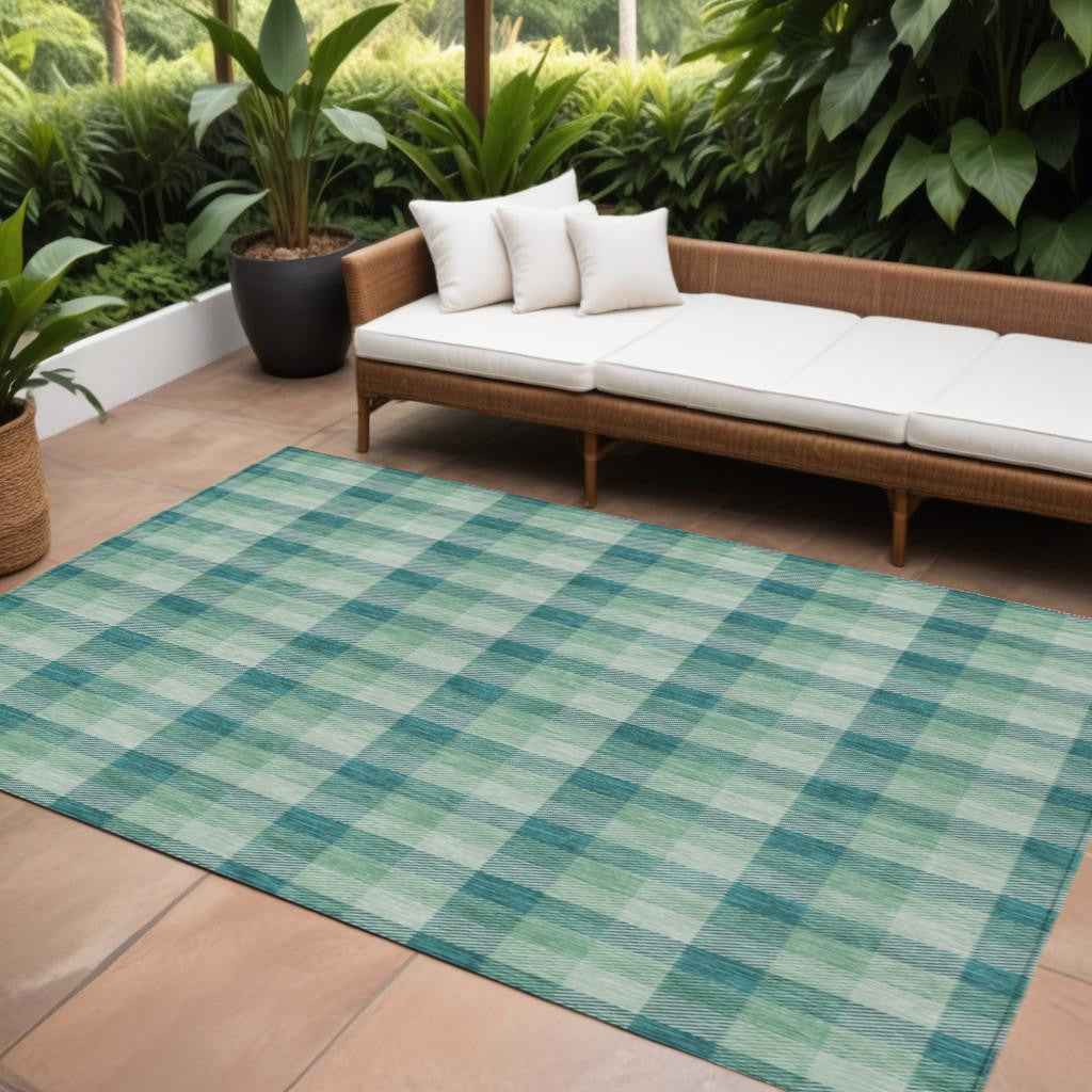 8' X 10' Blue And Green Plaid Washable Indoor Outdoor Area Rug