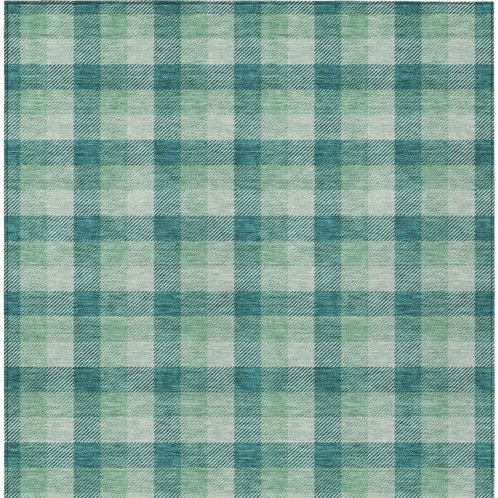 8' X 10' Blue And Green Plaid Washable Indoor Outdoor Area Rug