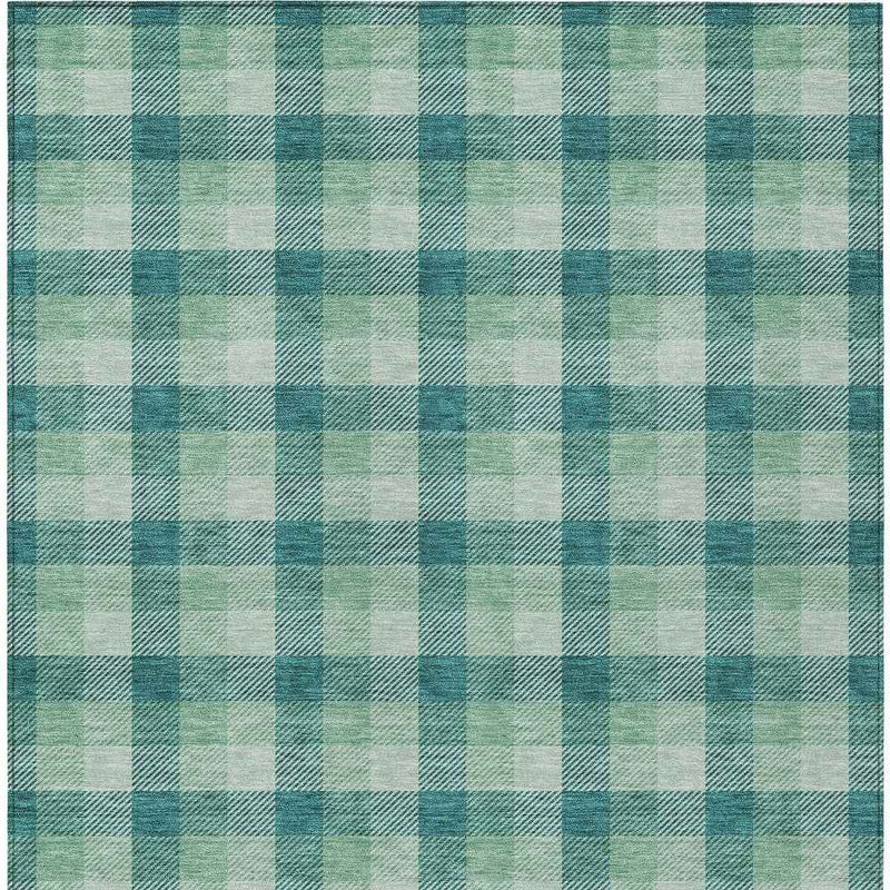 8' X 10' Blue And Green Plaid Washable Indoor Outdoor Area Rug