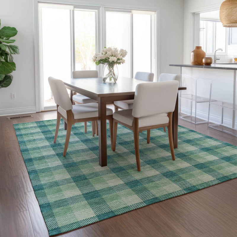 8' X 10' Blue And Green Plaid Washable Indoor Outdoor Area Rug