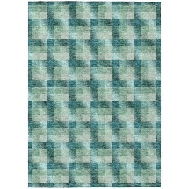 8' X 10' Blue And Green Plaid Washable Indoor Outdoor Area Rug