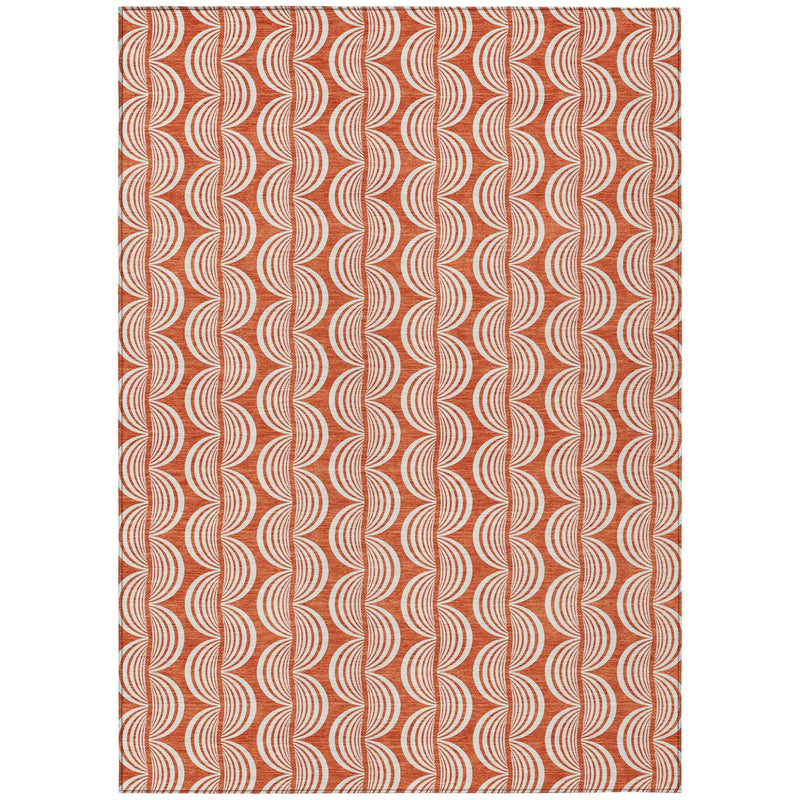 10' X 14' Coral And Beige Ogee Washable Indoor Outdoor Area Rug