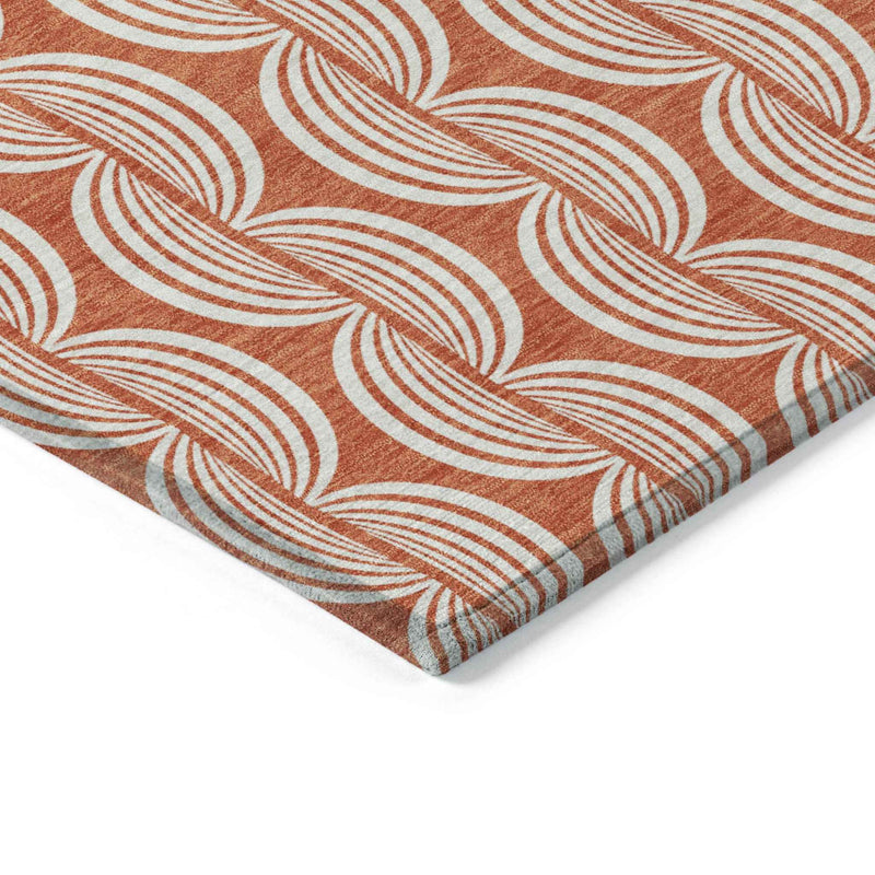 10' X 14' Coral And Beige Ogee Washable Indoor Outdoor Area Rug