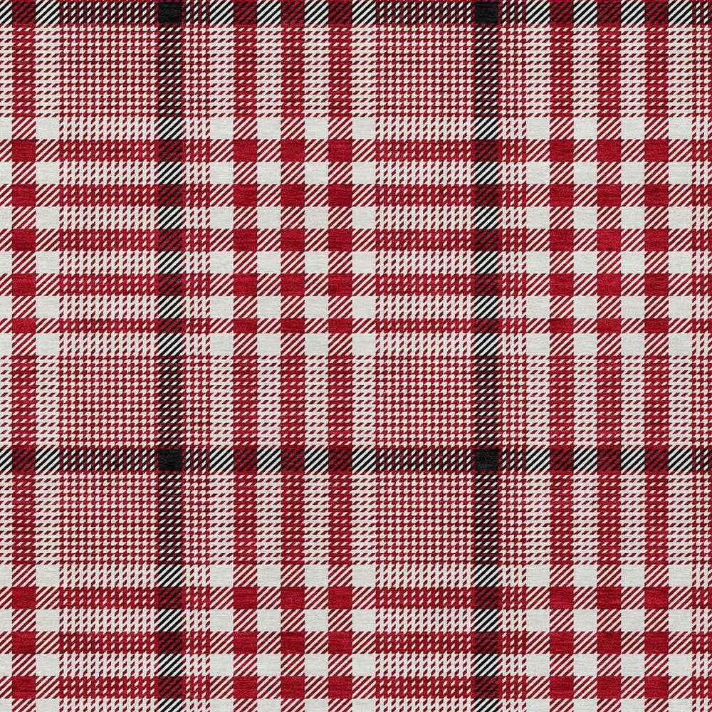 8' X 10' Red Black And Ivory Plaid Washable Indoor Outdoor Area Rug