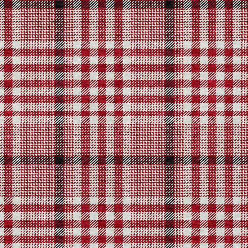 8' X 10' Red Black And Ivory Plaid Washable Indoor Outdoor Area Rug