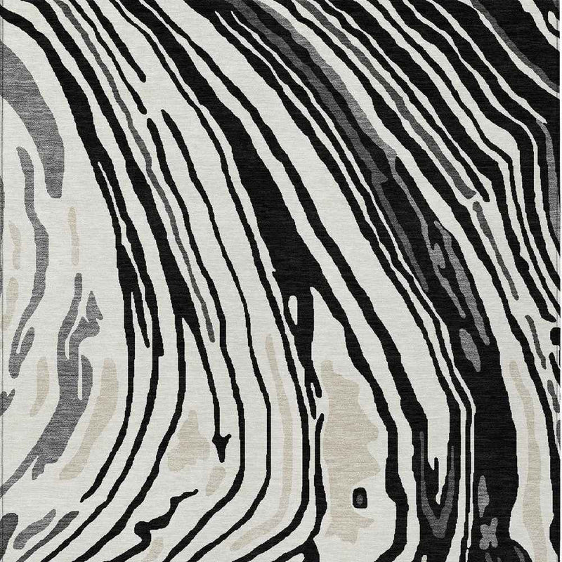 8' X 10' Black Gray And Ivory Abstract Washable Indoor Outdoor Area Rug