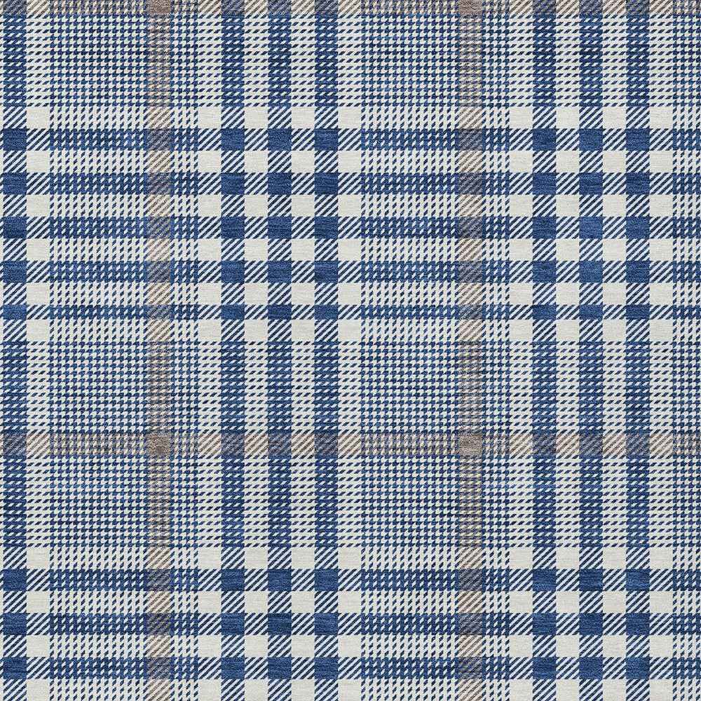 3' X 5' Navy Blue Ivory And Brown Plaid Washable Indoor Outdoor Area Rug