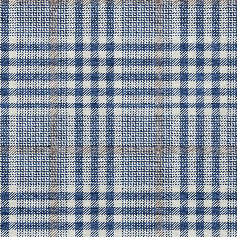 3' X 5' Navy Blue Ivory And Brown Plaid Washable Indoor Outdoor Area Rug