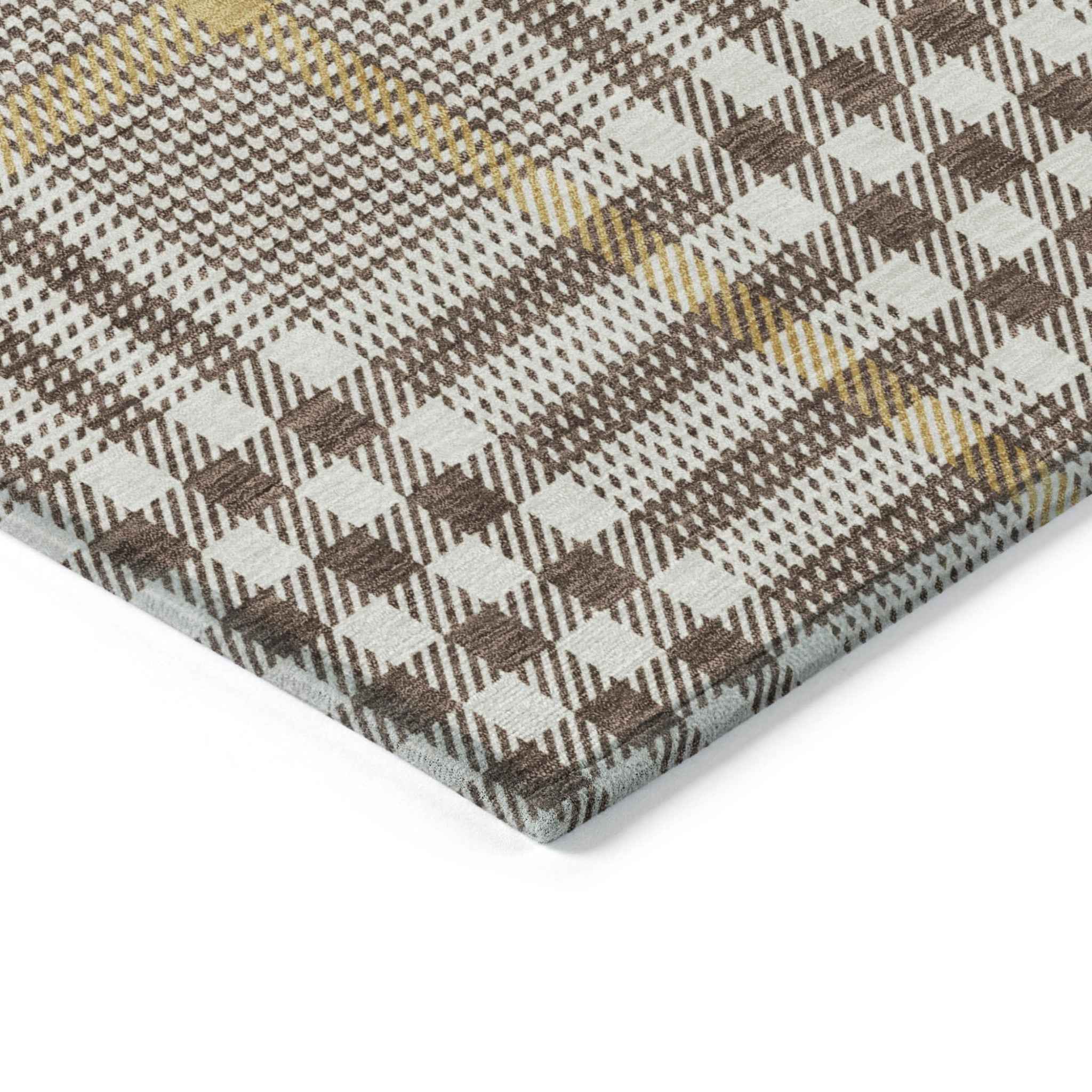 10' X 14' Brown And Beige Plaid Washable Indoor Outdoor Area Rug