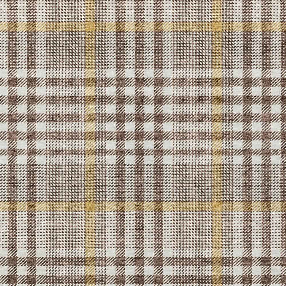 10' X 14' Brown And Beige Plaid Washable Indoor Outdoor Area Rug