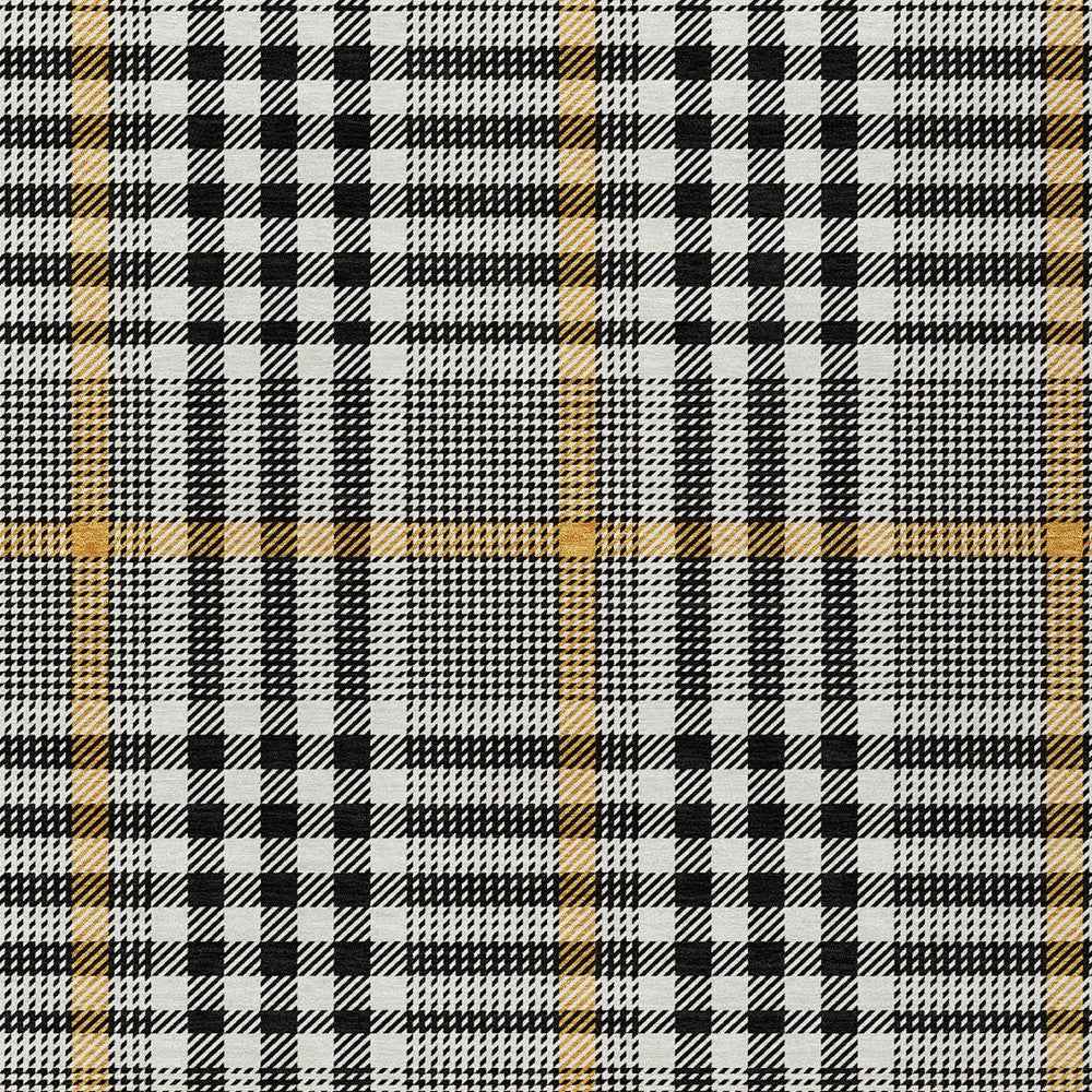 10' X 14' Black Gold And Ivory Plaid Washable Indoor Outdoor Area Rug
