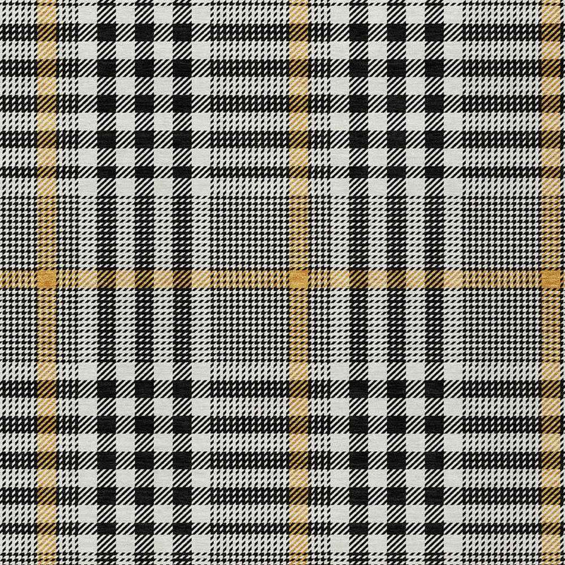 10' X 14' Black Gold And Ivory Plaid Washable Indoor Outdoor Area Rug