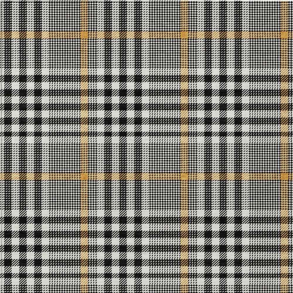 10' X 14' Black Gold And Ivory Plaid Washable Indoor Outdoor Area Rug
