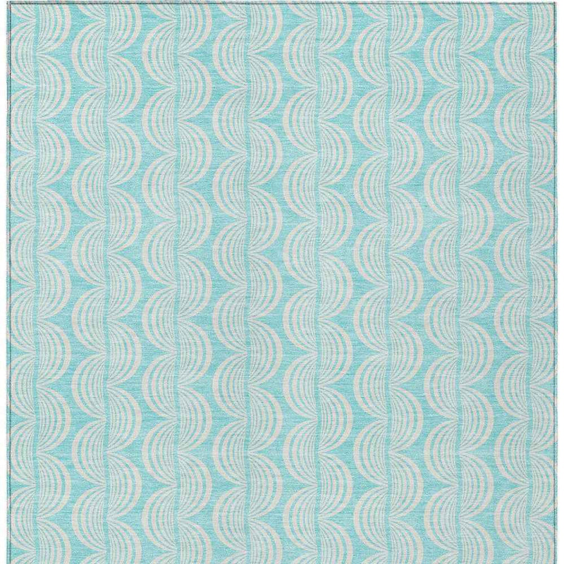 3' X 5' Aqua And Beige Ogee Washable Indoor Outdoor Area Rug