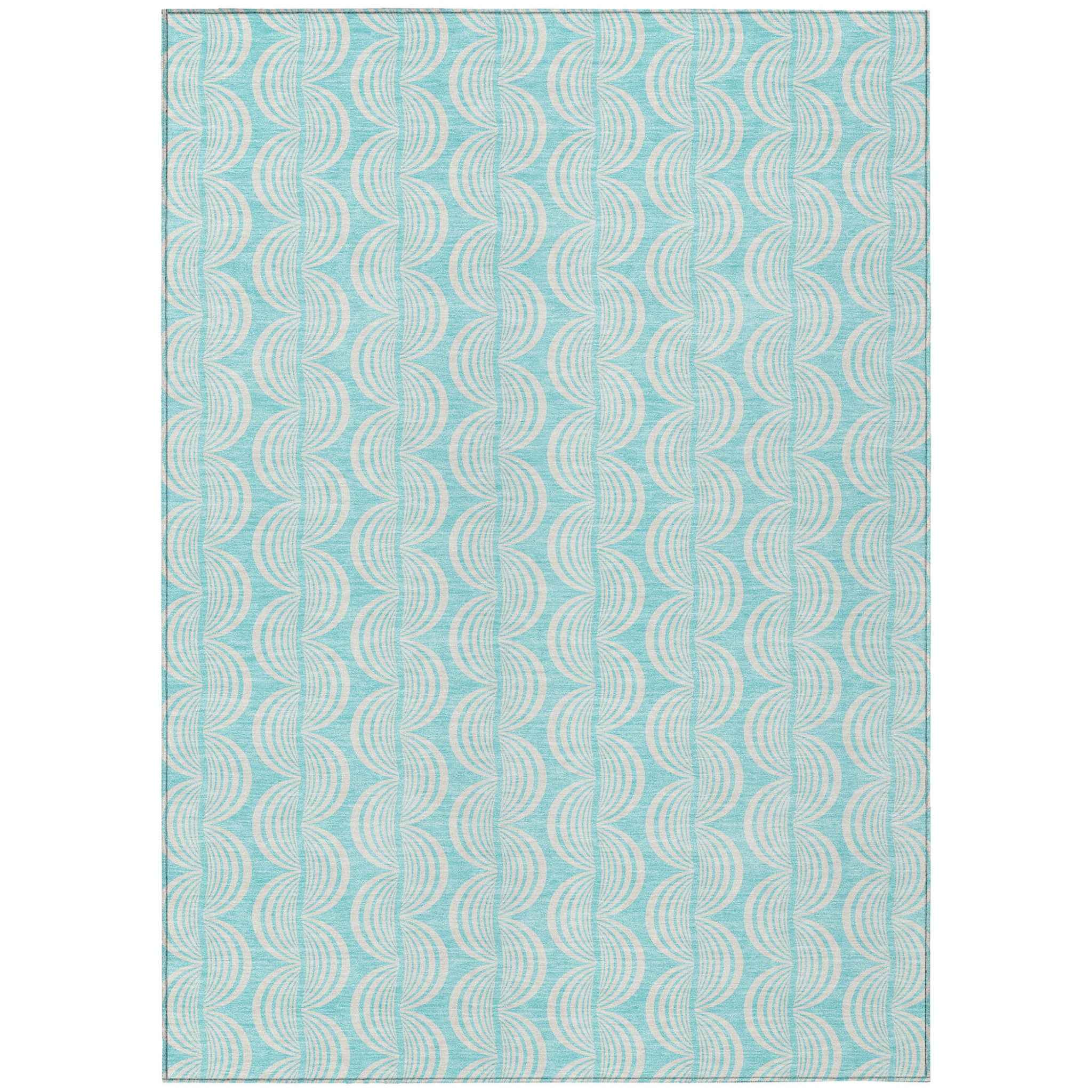 3' X 5' Aqua And Beige Ogee Washable Indoor Outdoor Area Rug