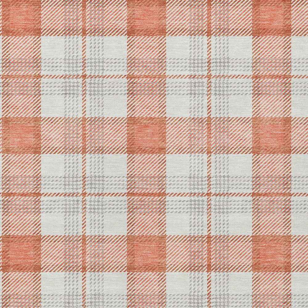 8' X 10' Coral And Beige Plaid Washable Indoor Outdoor Area Rug
