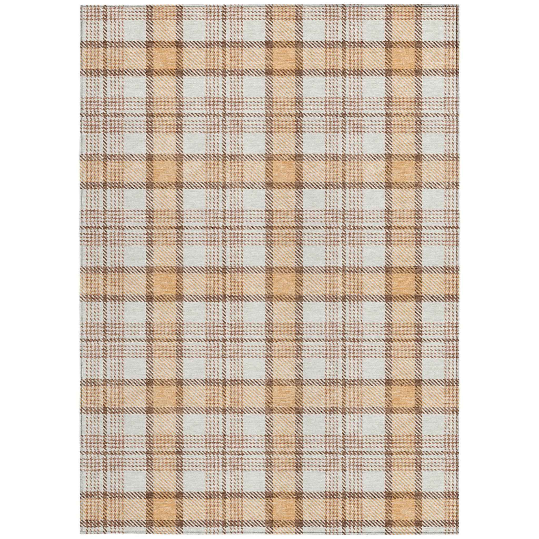 8' X 10' Peach And Beige Plaid Washable Indoor Outdoor Area Rug
