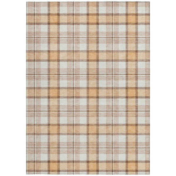 8' X 10' Peach And Beige Plaid Washable Indoor Outdoor Area Rug