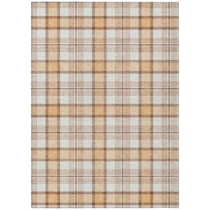 8' X 10' Peach And Beige Plaid Washable Indoor Outdoor Area Rug