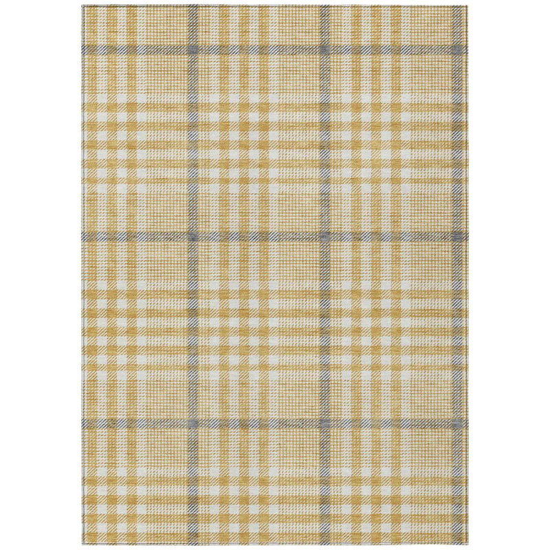 3' X 5' Gold Gray And Beige Plaid Washable Indoor Outdoor Area Rug