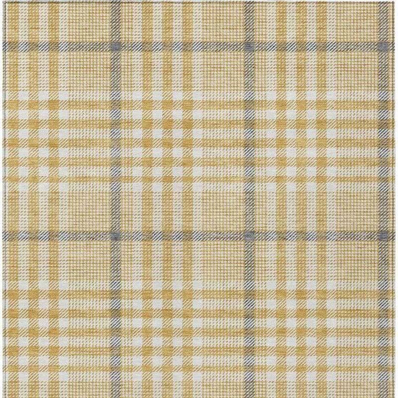 3' X 5' Gold Gray And Beige Plaid Washable Indoor Outdoor Area Rug