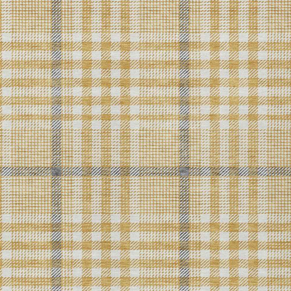 3' X 5' Gold Gray And Beige Plaid Washable Indoor Outdoor Area Rug