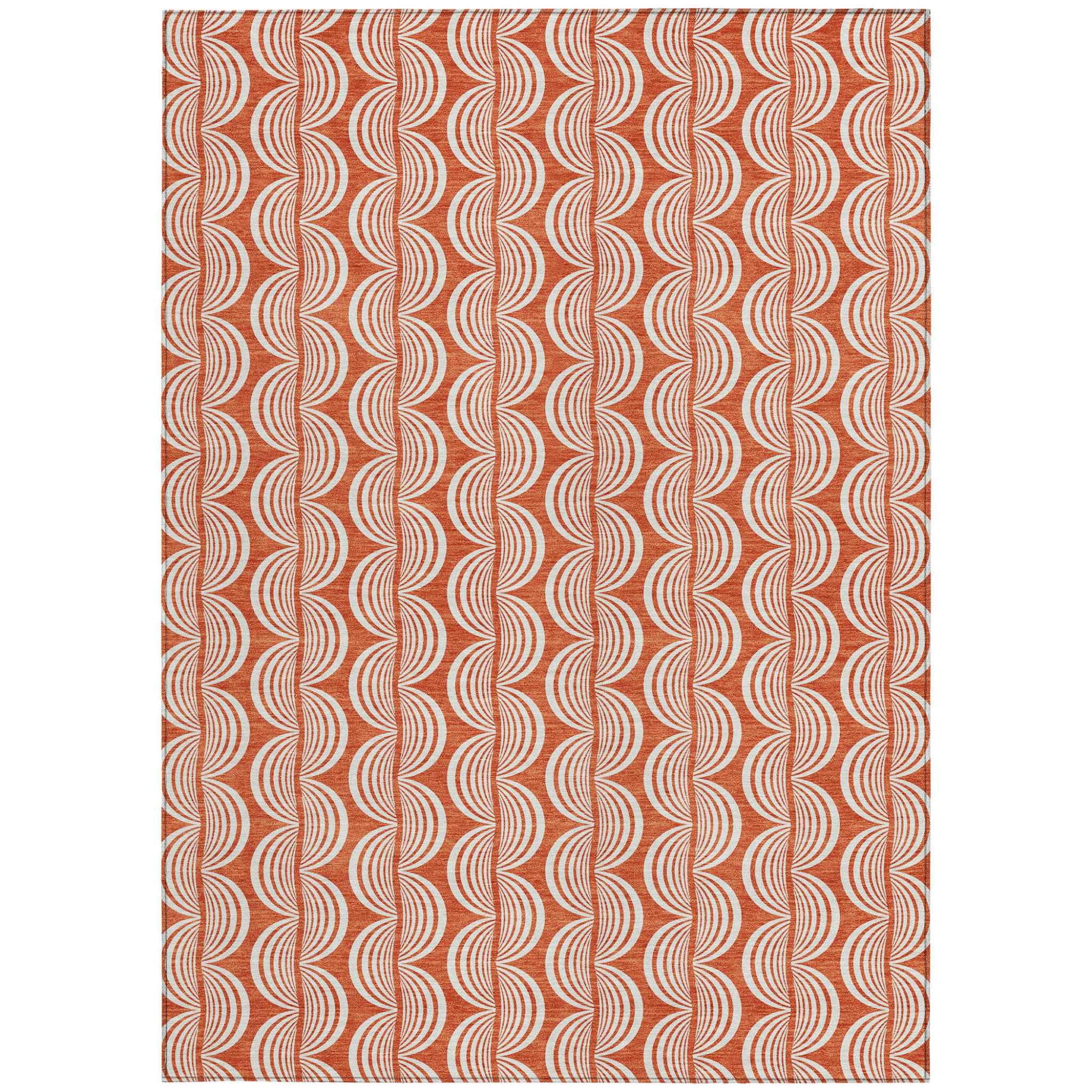 3' X 5' Coral And Beige Ogee Washable Indoor Outdoor Area Rug