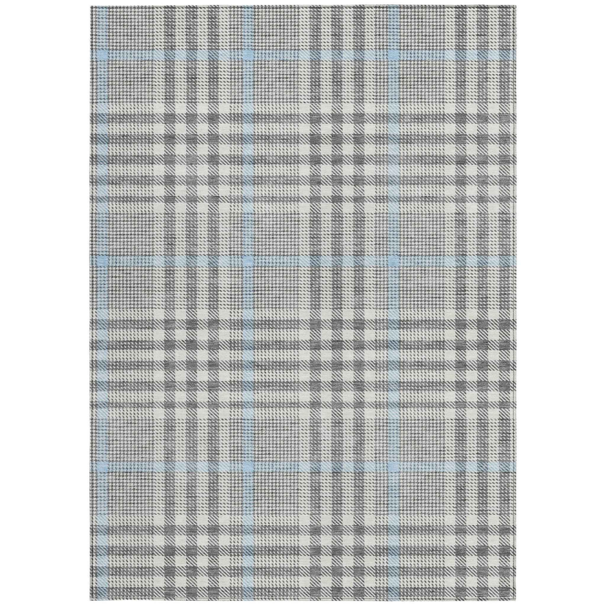 3' X 5' Gray Blue And Beige Plaid Washable Indoor Outdoor Area Rug