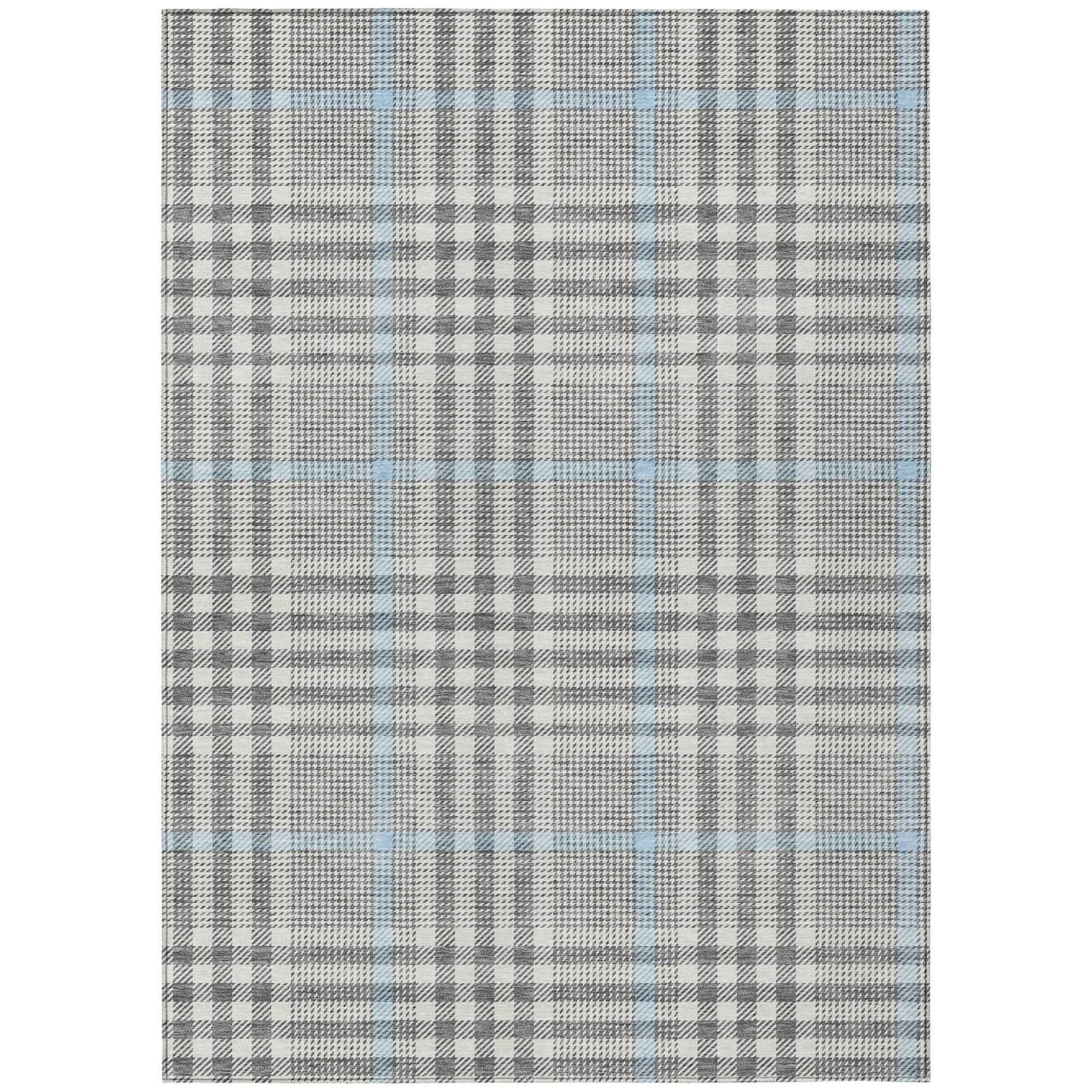 3' X 5' Gray Blue And Beige Plaid Washable Indoor Outdoor Area Rug