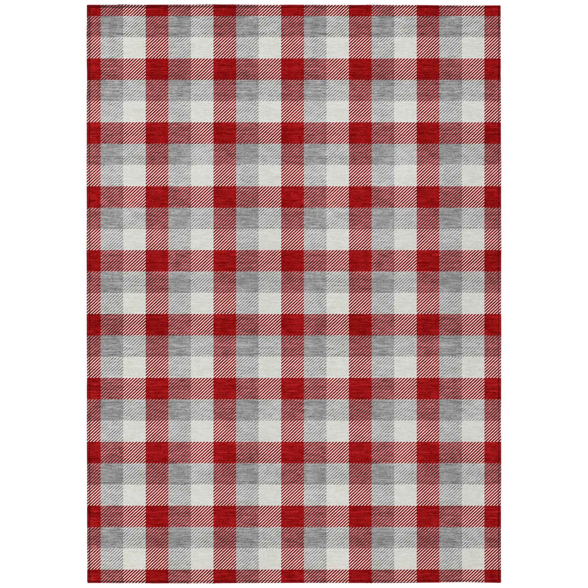 8' X 10' Red Gray And Beige Plaid Washable Indoor Outdoor Area Rug