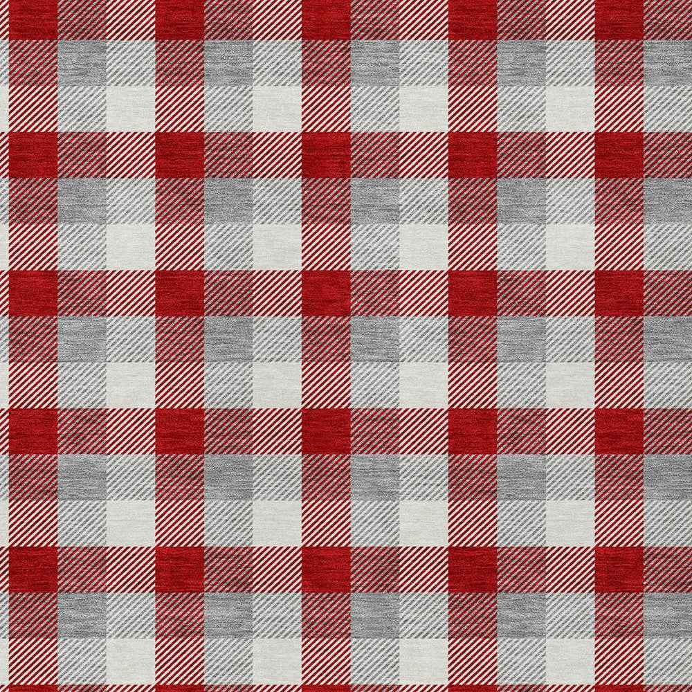 8' X 10' Red Gray And Beige Plaid Washable Indoor Outdoor Area Rug