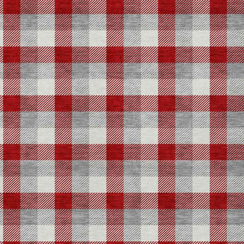 8' X 10' Red Gray And Beige Plaid Washable Indoor Outdoor Area Rug