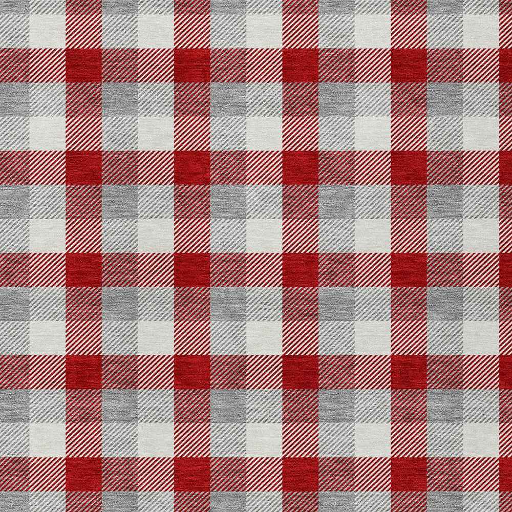 10' X 14' Red Gray And Beige Plaid Washable Indoor Outdoor Area Rug