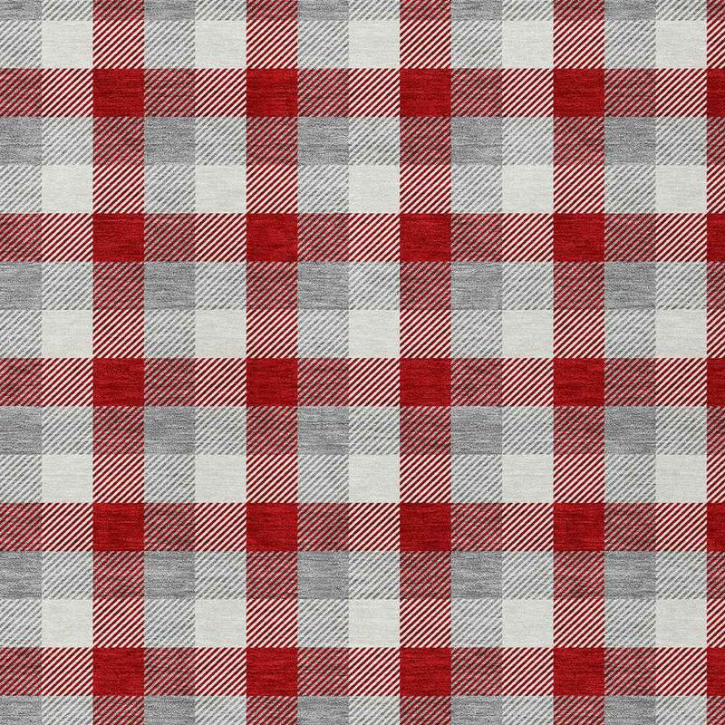 10' X 14' Red Gray And Beige Plaid Washable Indoor Outdoor Area Rug