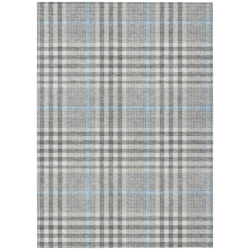 10' X 14' Gray Blue And Beige Plaid Washable Indoor Outdoor Area Rug