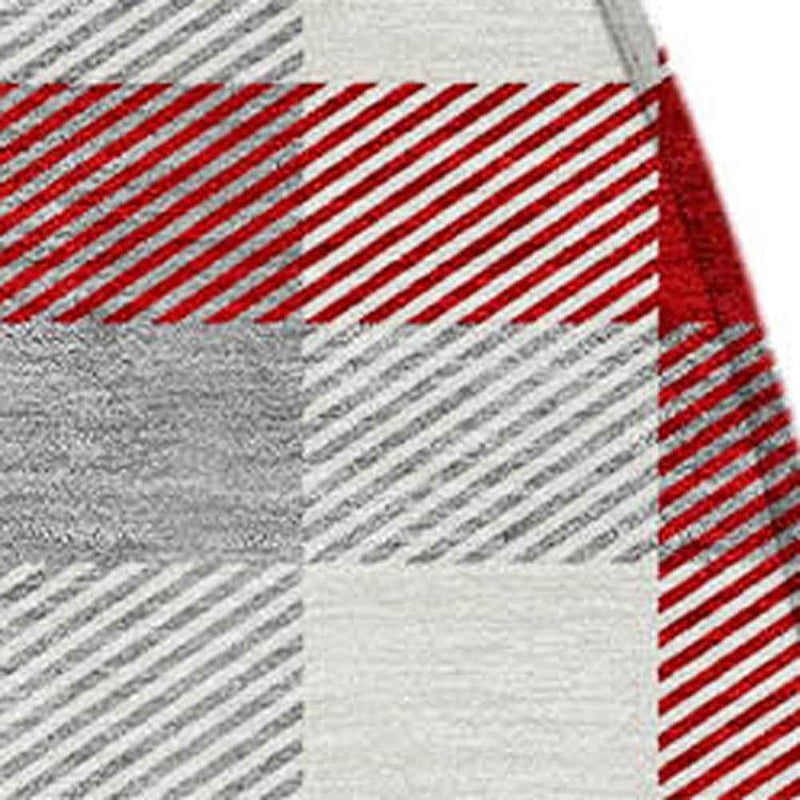 8' Red Gray And Beige Round Plaid Washable Indoor Outdoor Area Rug