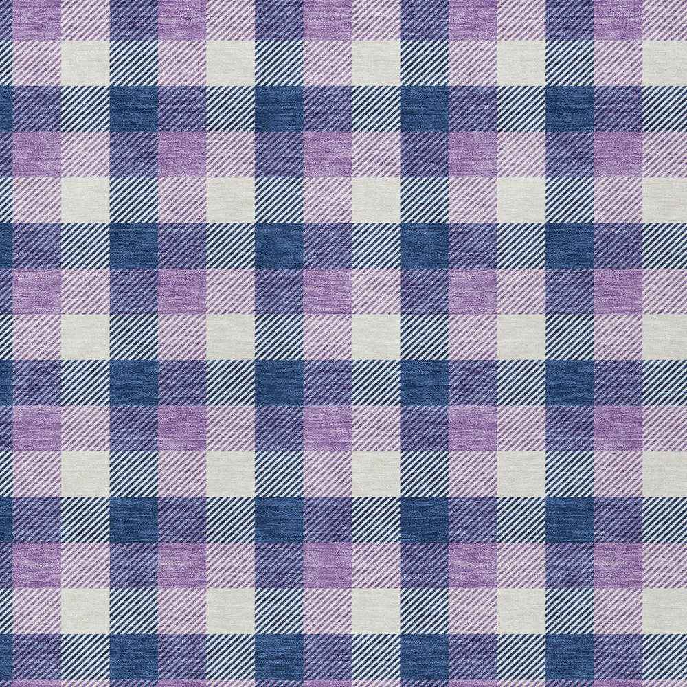 9' X 12' Navy Blue Purple And Beige Plaid Washable Indoor Outdoor Area Rug