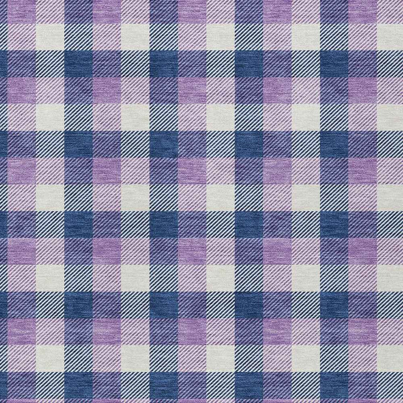 9' X 12' Navy Blue Purple And Beige Plaid Washable Indoor Outdoor Area Rug