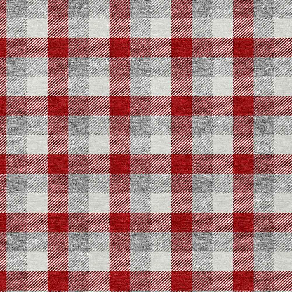 3' X 5' Red Gray And Beige Plaid Washable Indoor Outdoor Area Rug