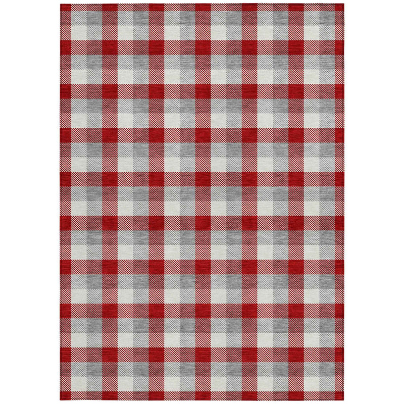 3' X 5' Red Gray And Beige Plaid Washable Indoor Outdoor Area Rug