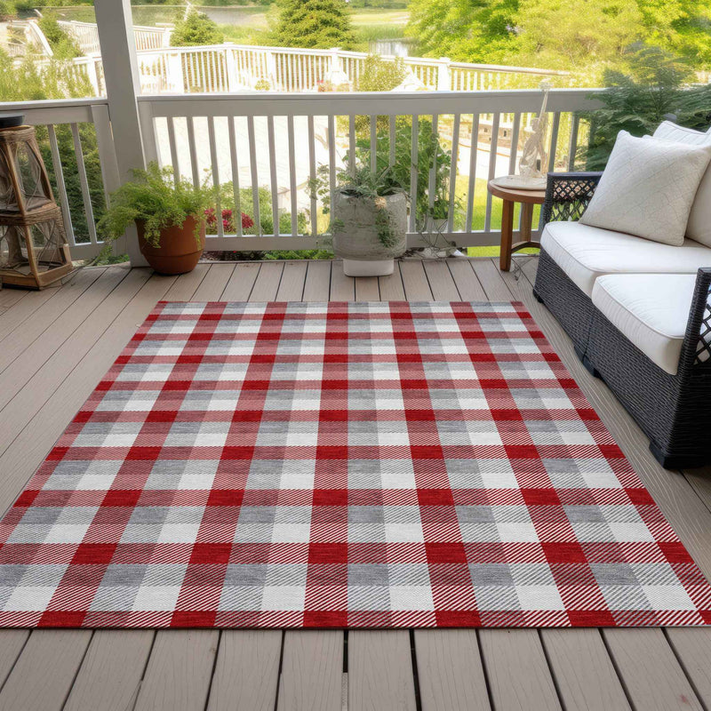3' X 5' Red Gray And Beige Plaid Washable Indoor Outdoor Area Rug
