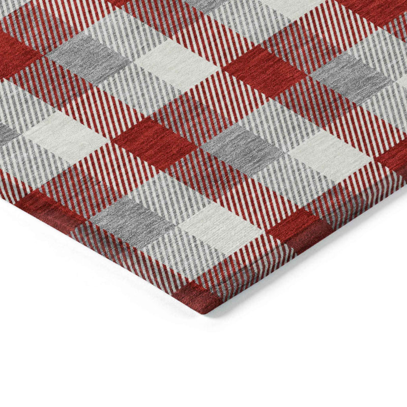 3' X 5' Red Gray And Beige Plaid Washable Indoor Outdoor Area Rug