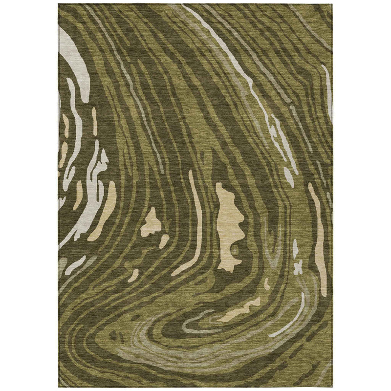 8' X 10' Olive Green And Beige Abstract Washable Indoor Outdoor Area Rug