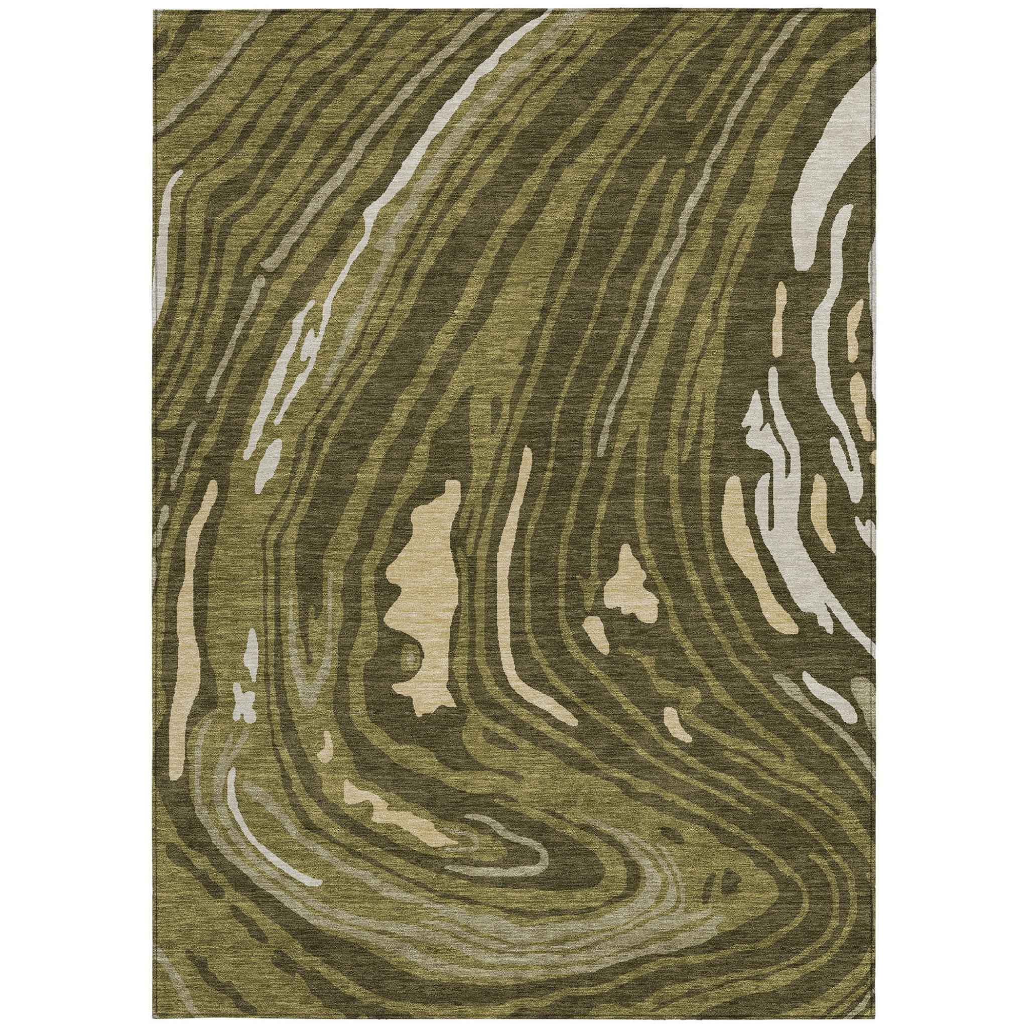 8' X 10' Olive Green And Beige Abstract Washable Indoor Outdoor Area Rug