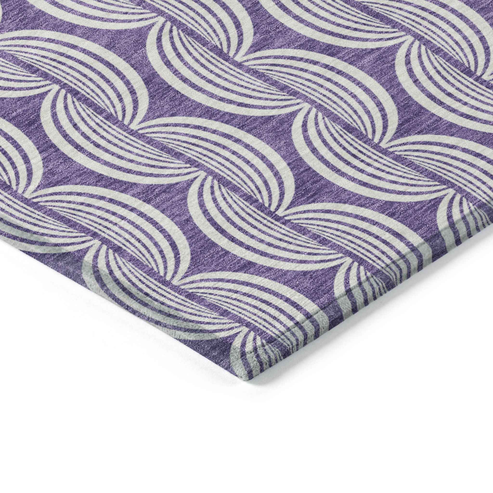 3' X 5' Purple And Ivory Ogee Washable Indoor Outdoor Area Rug
