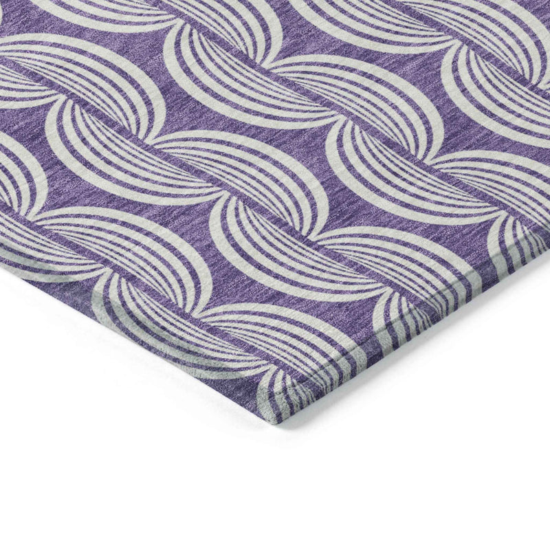 3' X 5' Purple And Ivory Ogee Washable Indoor Outdoor Area Rug