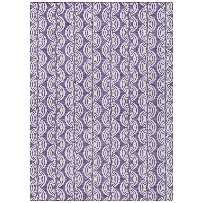 3' X 5' Purple And Ivory Ogee Washable Indoor Outdoor Area Rug