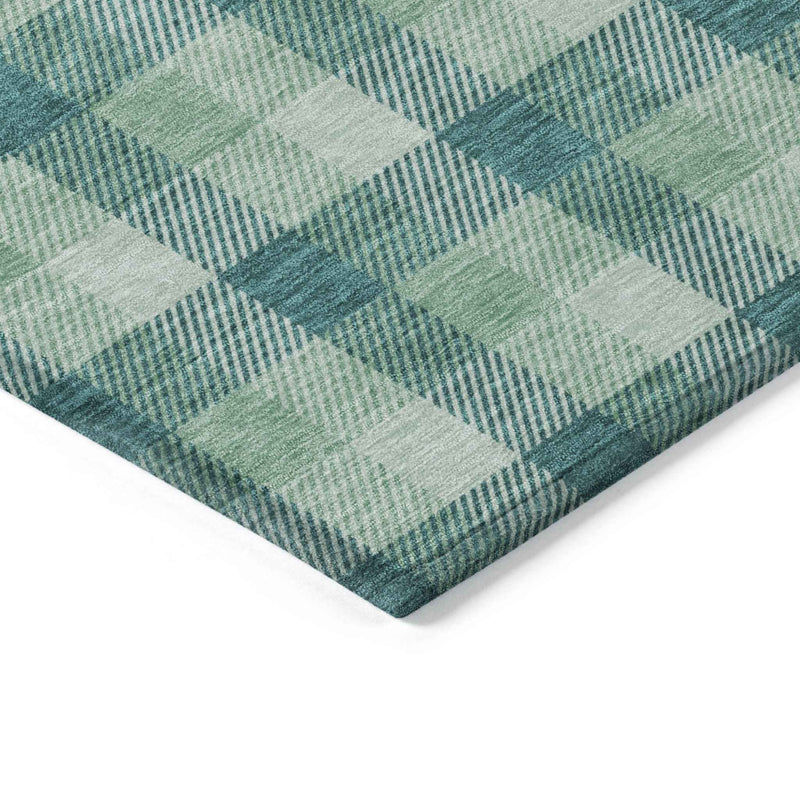 3' X 5' Blue And Green Plaid Washable Indoor Outdoor Area Rug