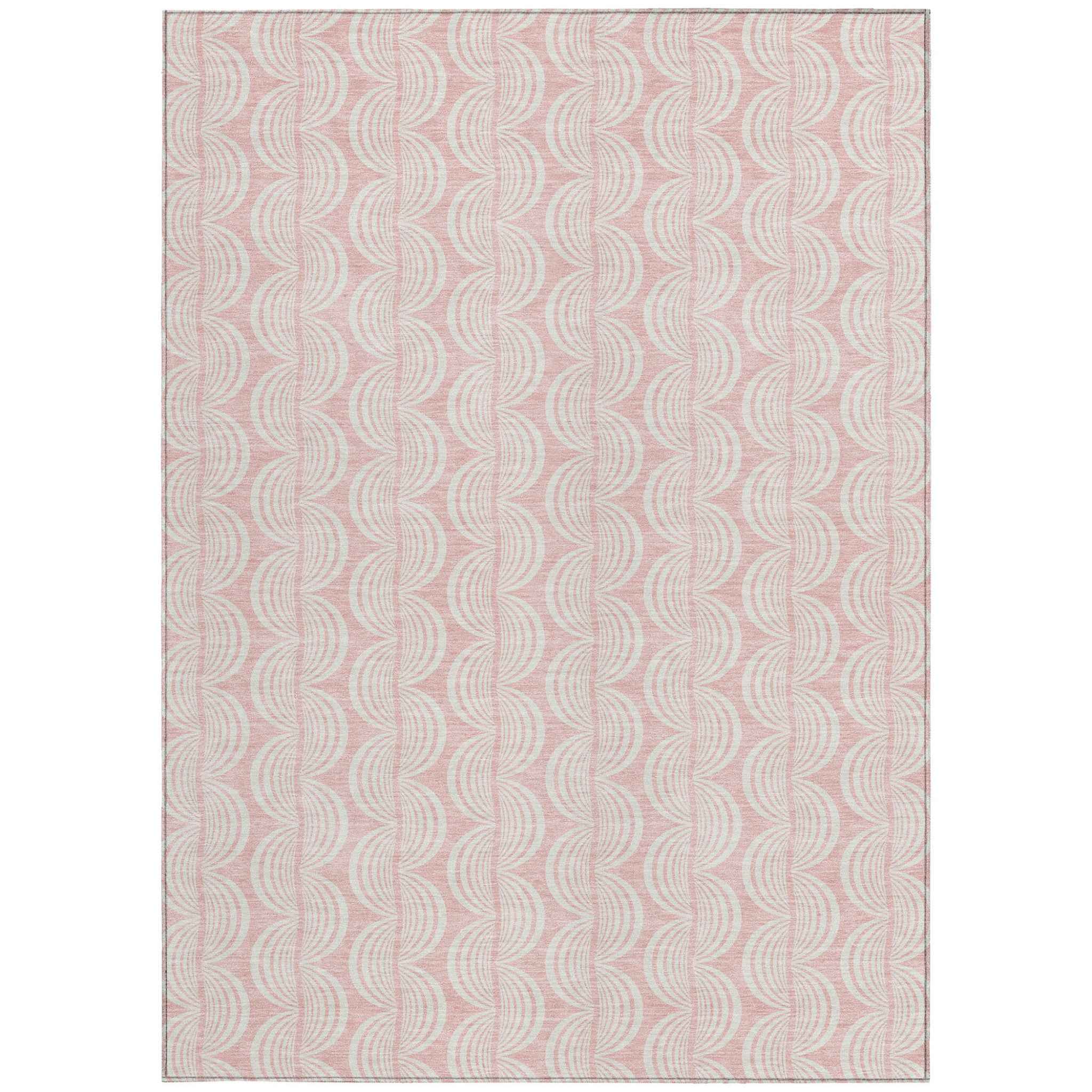 8' X 10' Pink And Gray Ogee Washable Indoor Outdoor Area Rug