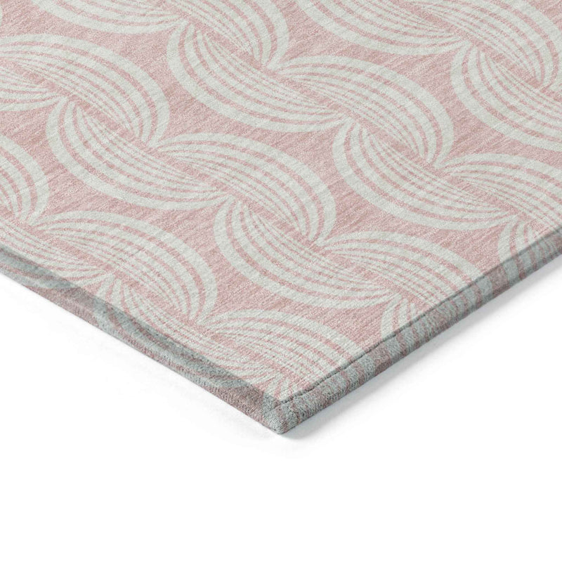8' X 10' Pink And Gray Ogee Washable Indoor Outdoor Area Rug